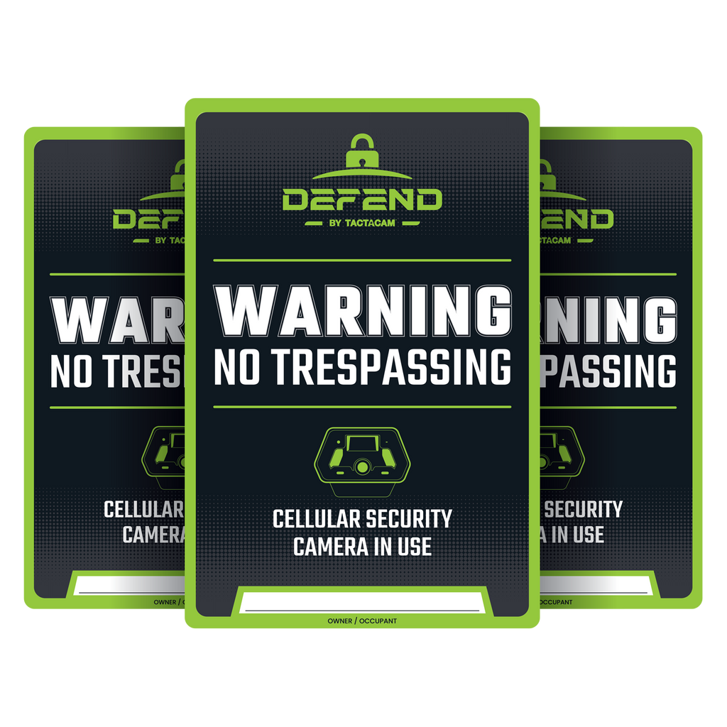 Defend by Tactacam No Trespassing Signs | 3-Pack Cellular Camera Warning Signs